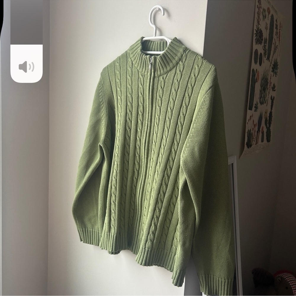 Tradition Country Collection Cable Knit Zip Sage Sweater XL Vintage - Picture 2 of 6